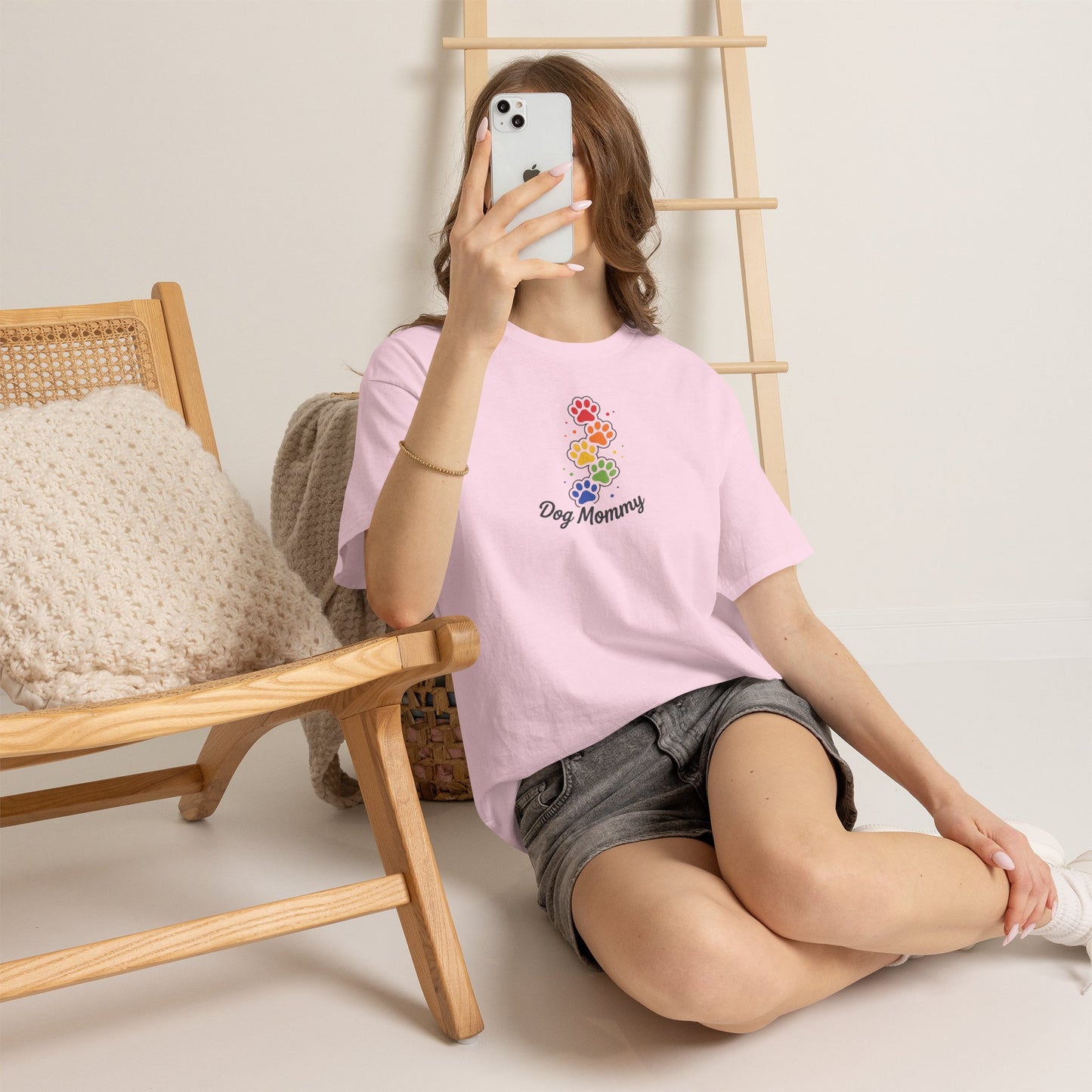 Dog Mommy T-Shirt — Rainbow Paw Print Tee for Dog Lovers