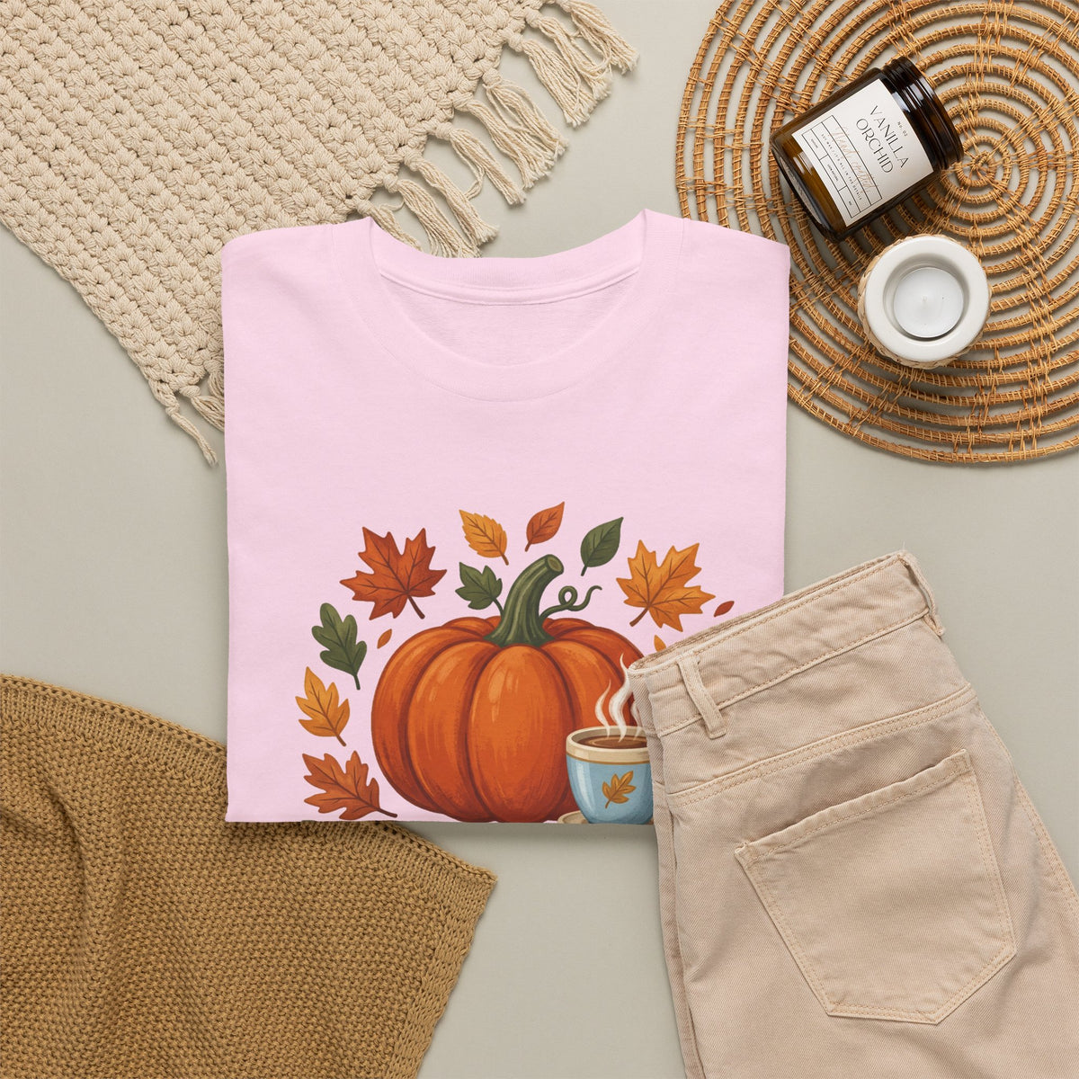 Blessed Pumpkin Fall T-Shirt — Autumn Leaves & Coffee Tee