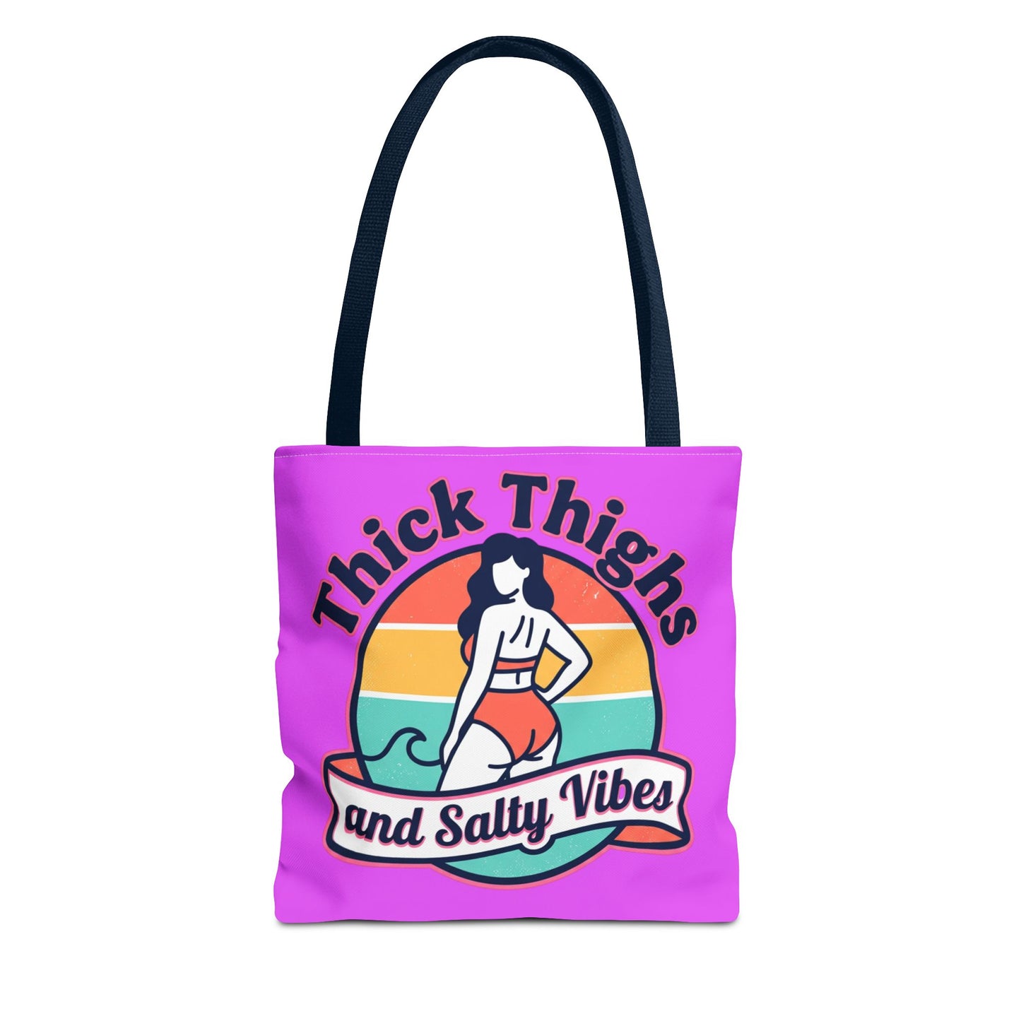 Thick Thighs and Salty Vibes Tote Bag — Retro Beach Graphic Bag