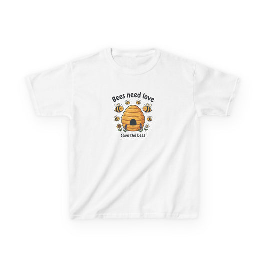 Kids Tee — "Bees Need Love" Save the Bees Cute Bee Skep Graphic