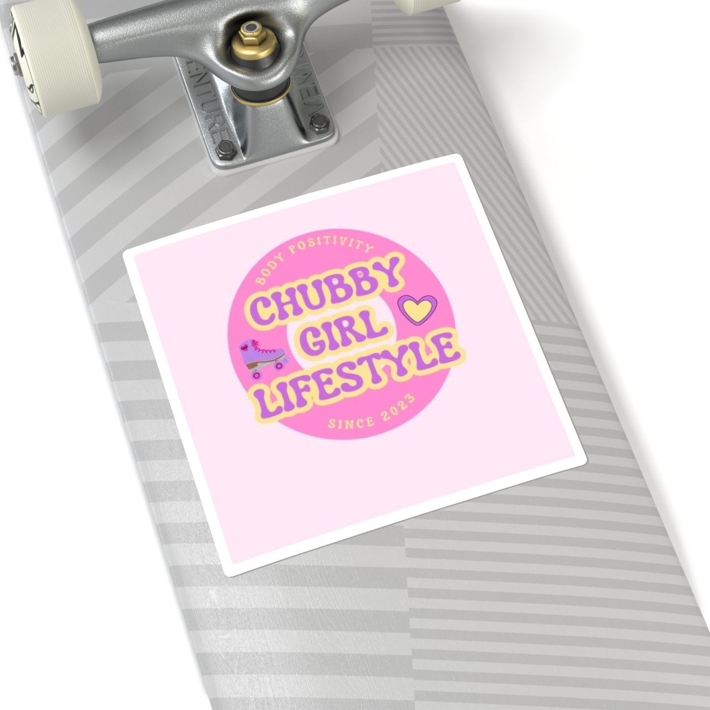 Chubby Girl Lifestyle Square Sticker — Pink Body Positivity Roller Skate Design