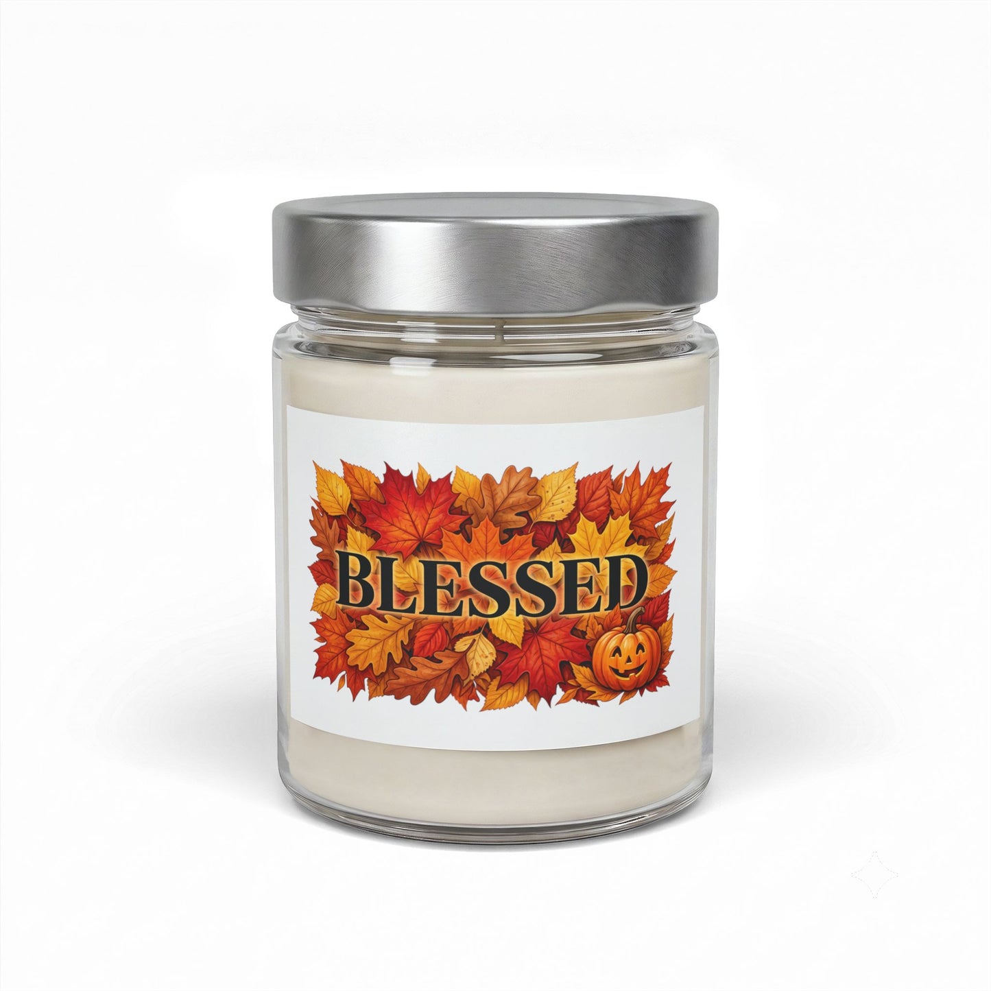 Blessed Fall Candle — 9oz Soy Wax Jar (Autumn Leaves & Jack-o'-Lantern)