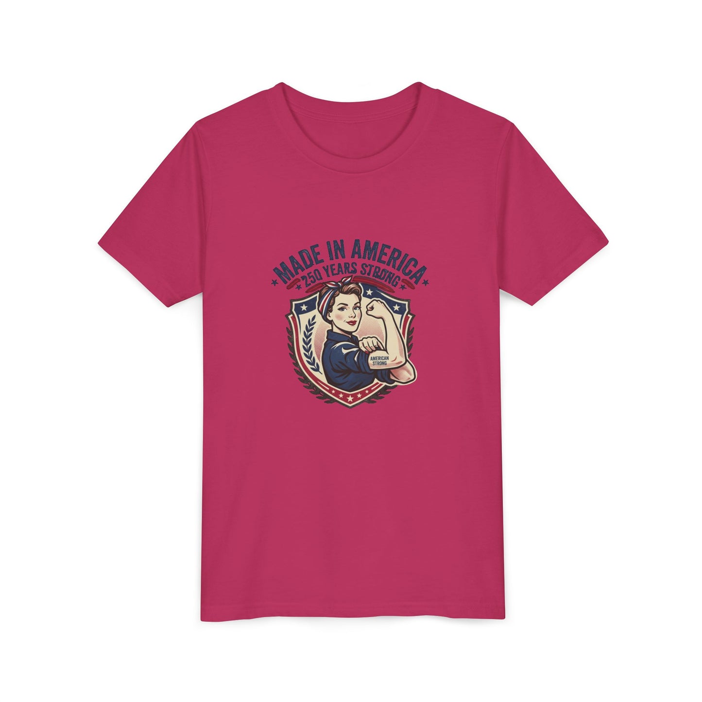 Made in America Youth Tee – "100 Years Strong" Patriotic Rosie Girl Shirt