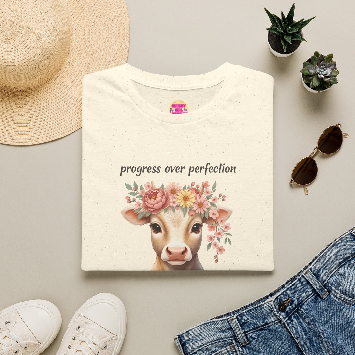 Progress Over Perfection Floral Cow Shirt