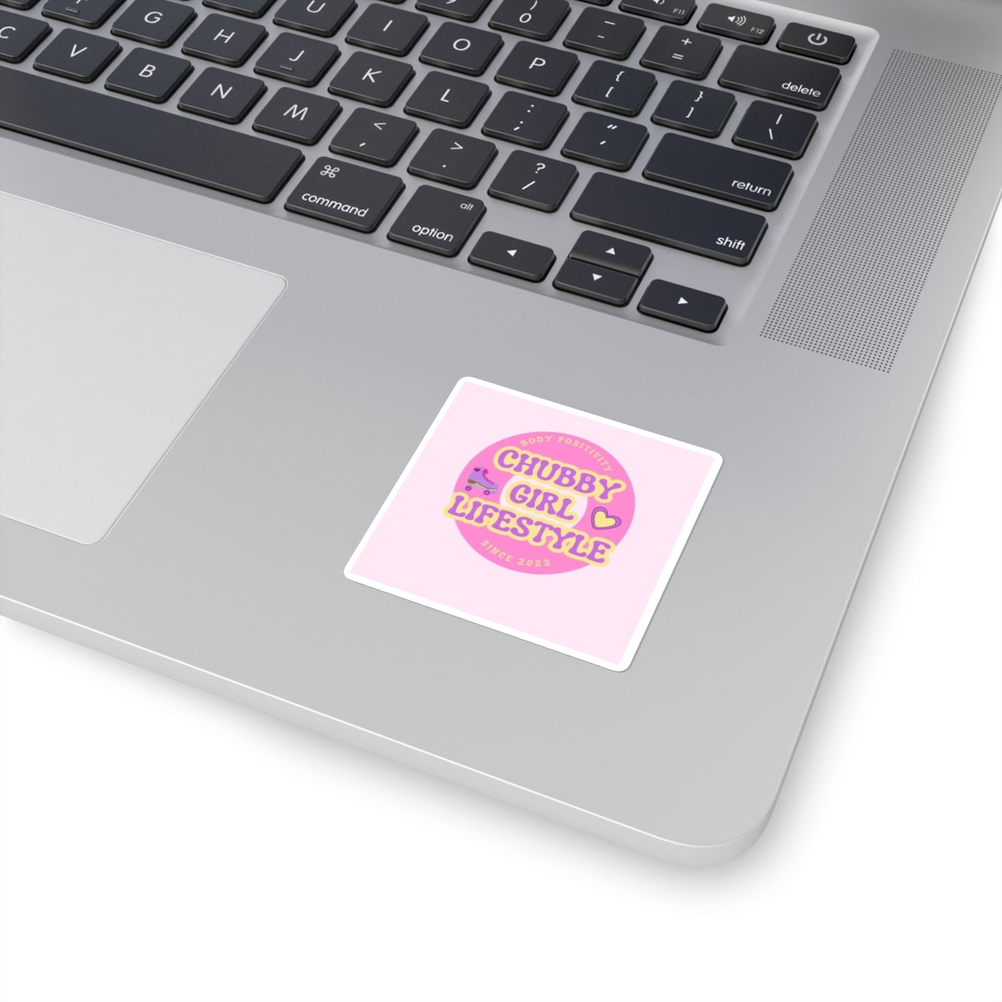 Chubby Girl Lifestyle Square Sticker — Pink Body Positivity Roller Skate Design