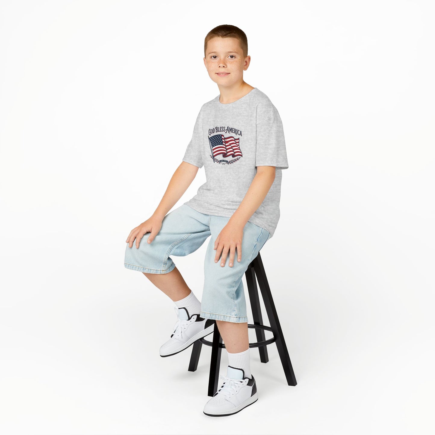 Kids T-Shirt — "God Bless America" American Flag Patriotic Tee for Kids