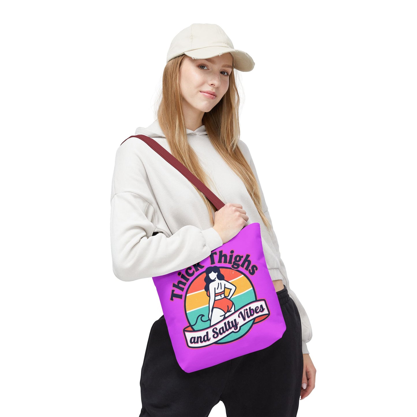 Thick Thighs and Salty Vibes Tote Bag — Retro Beach Graphic Bag