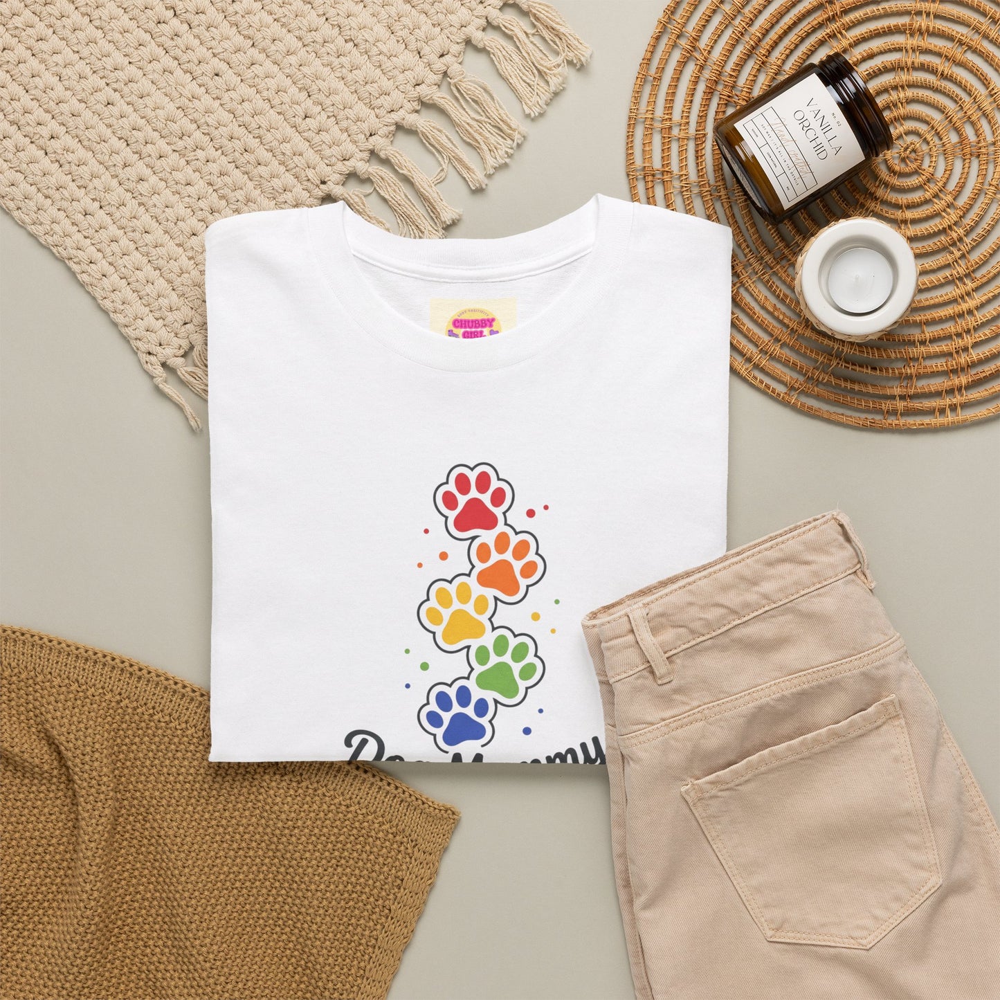 Dog Mommy T-Shirt — Rainbow Paw Print Tee for Dog Lovers