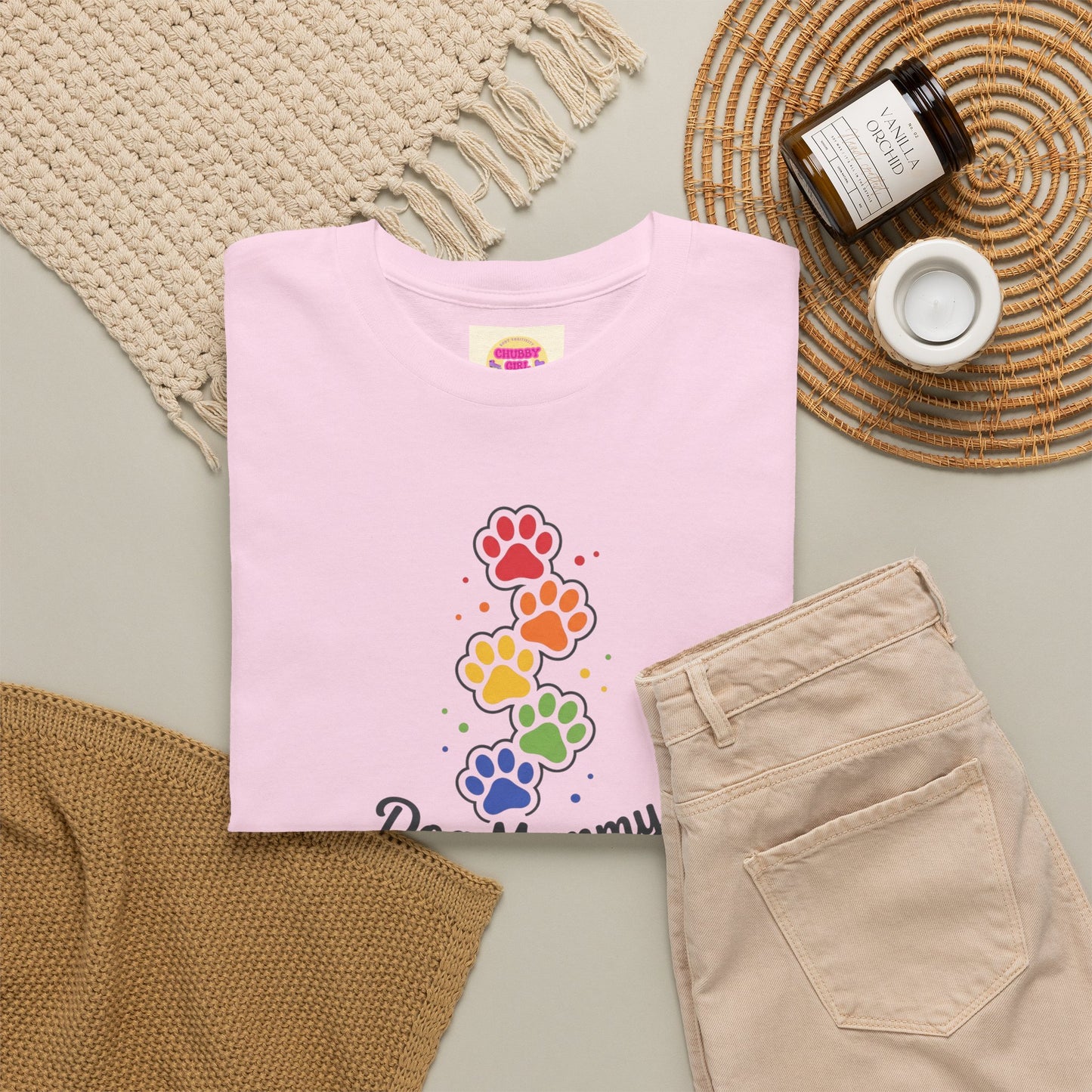 Dog Mommy T-Shirt — Rainbow Paw Print Tee for Dog Lovers
