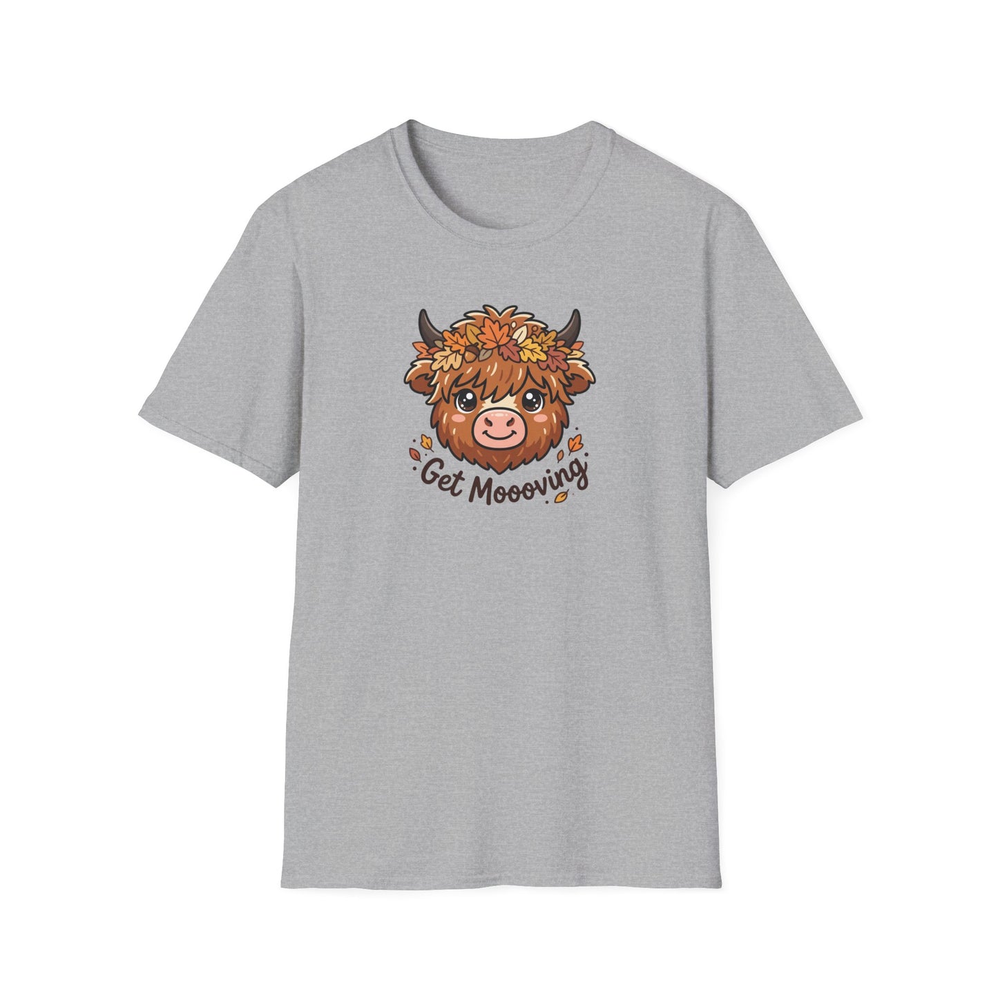 Get Moooving Highland Cow T-Shirt — Cute Autumn Floral Cow Graphic Tee