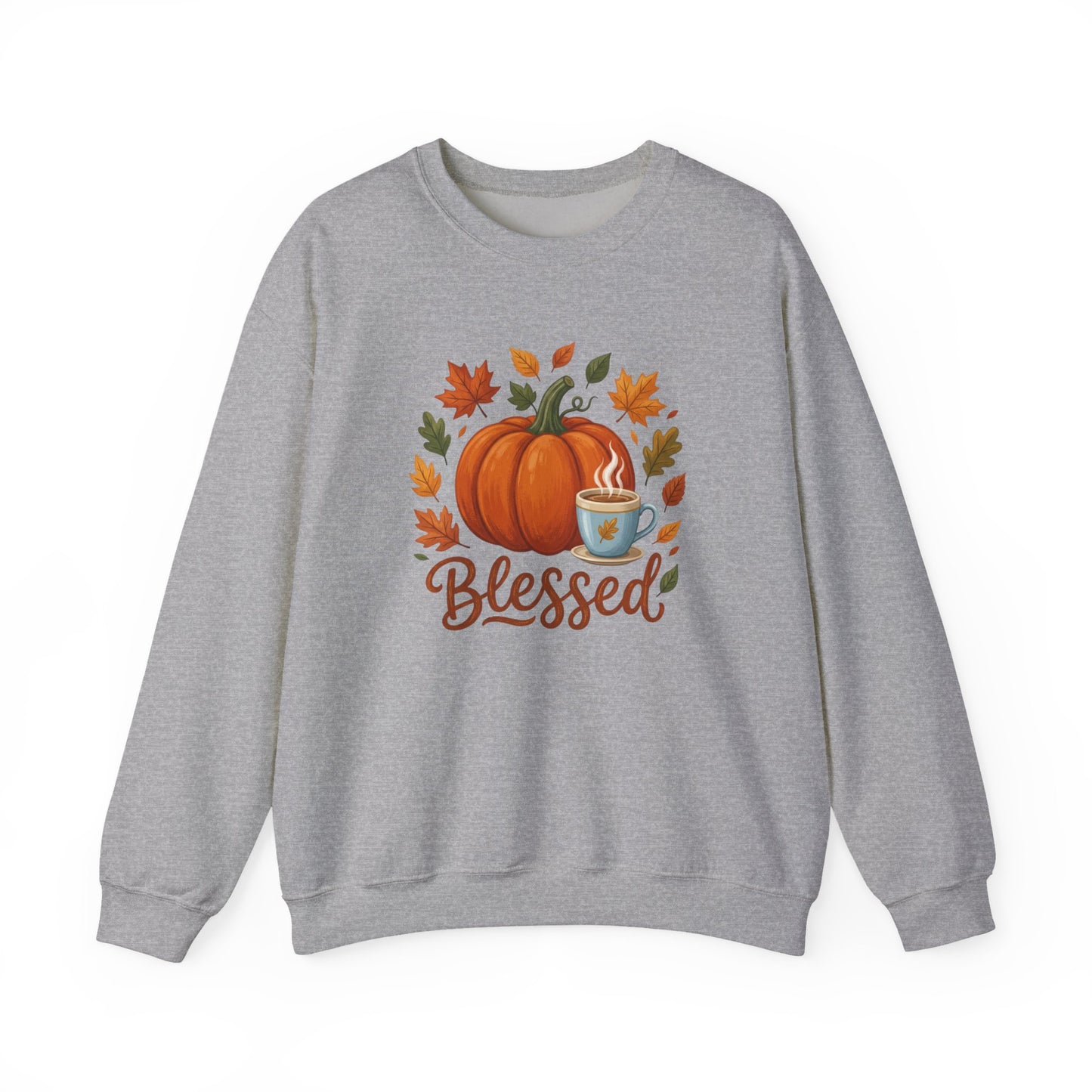 Blessed Pumpkin Fall Sweatshirt — Cozy Autumn Leaves & Coffee Crewneck