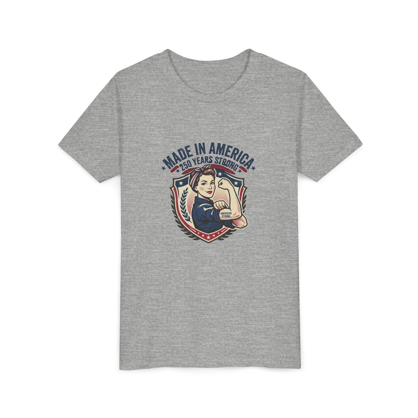 Made in America Youth Tee – "100 Years Strong" Patriotic Rosie Girl Shirt