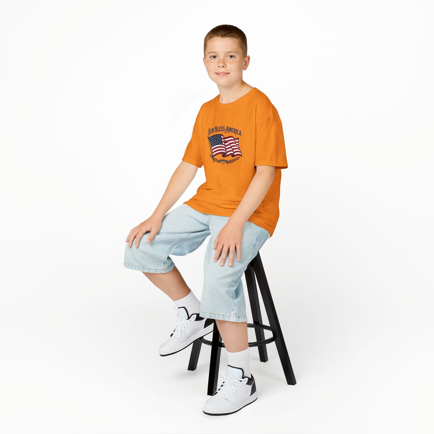 Kids T-Shirt — "God Bless America" American Flag Patriotic Tee for Kids