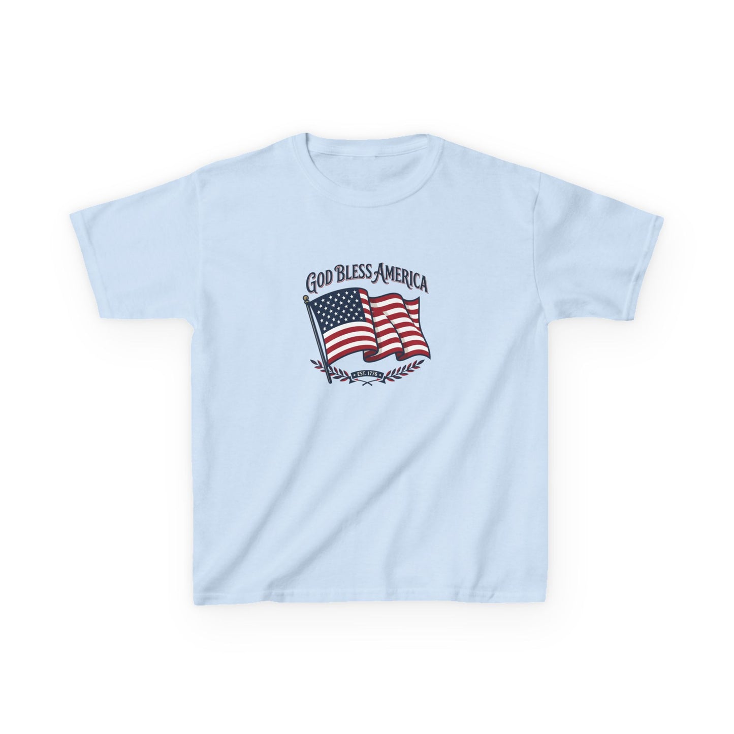 Kids T-Shirt — "God Bless America" American Flag Patriotic Tee for Kids