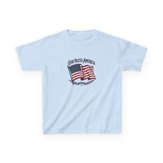 Kids T-Shirt — "God Bless America" American Flag Patriotic Tee for Kids