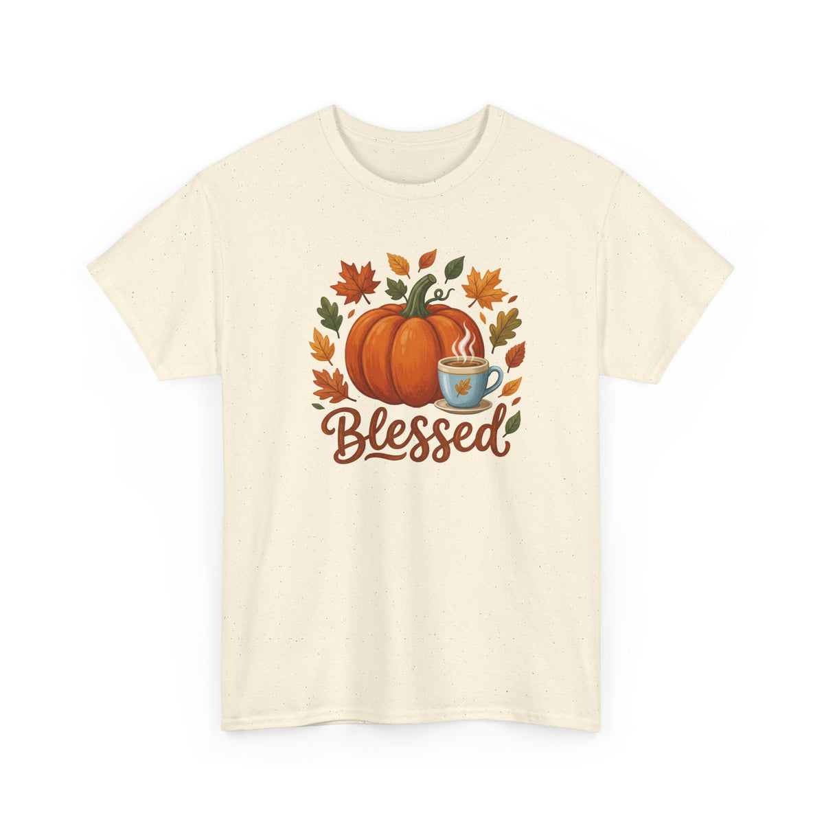 Blessed Pumpkin Fall T-Shirt — Autumn Leaves & Coffee Tee