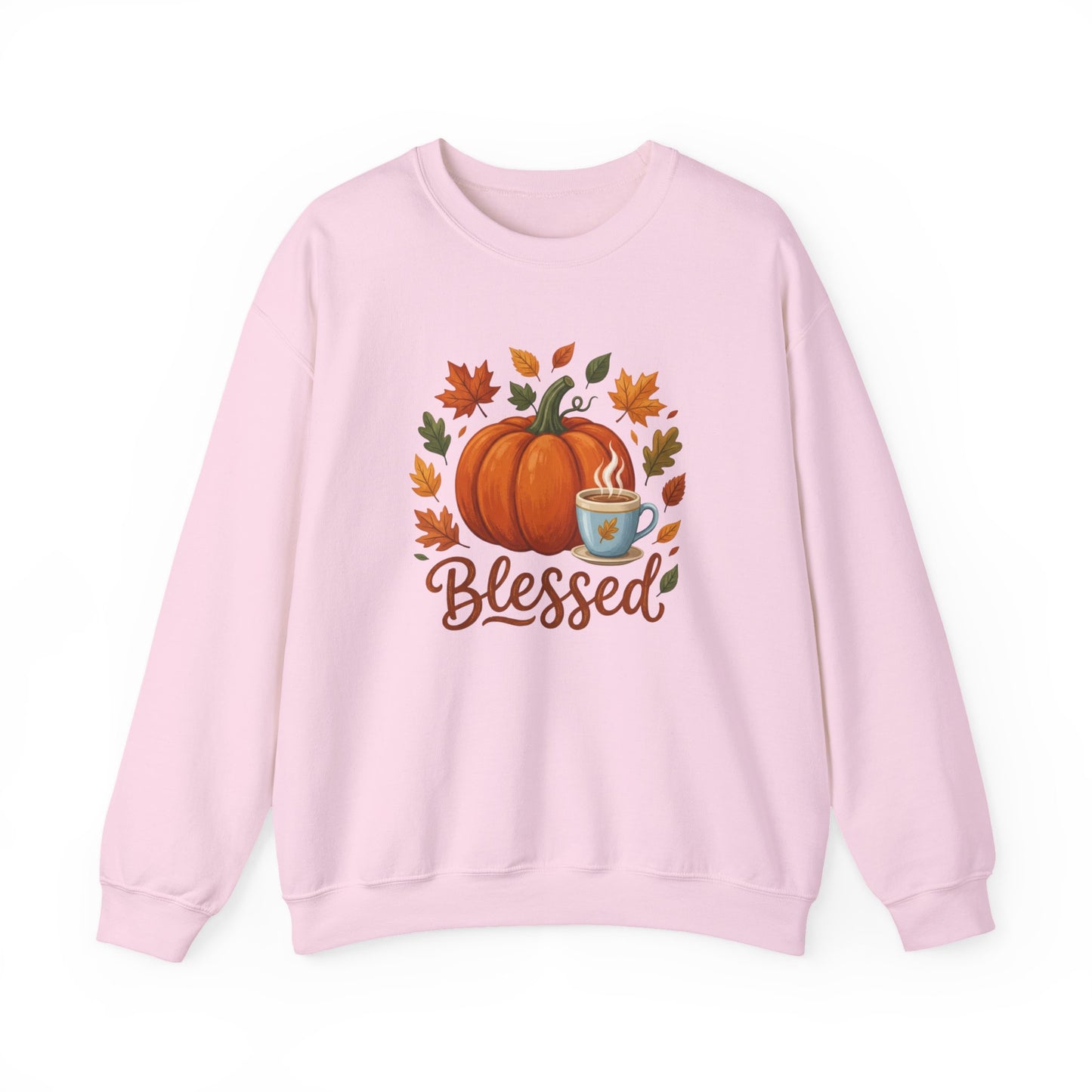 Blessed Pumpkin Fall Sweatshirt — Cozy Autumn Leaves & Coffee Crewneck