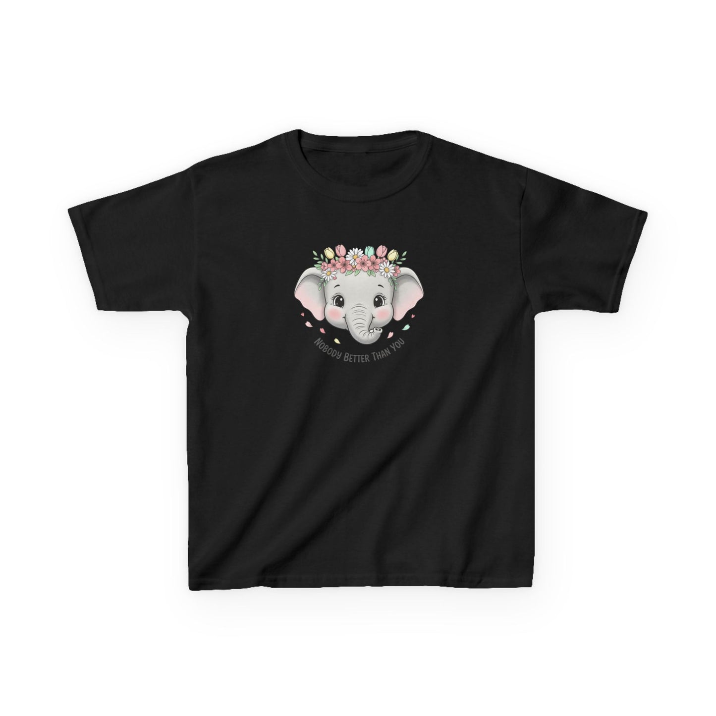 Kids Tee — Cute Elephant with Floral Crown (“Adorable Little One”)