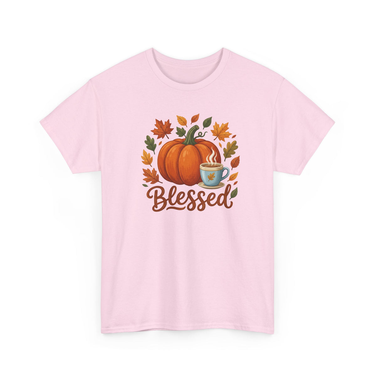 Blessed Pumpkin Fall T-Shirt — Autumn Leaves & Coffee Tee
