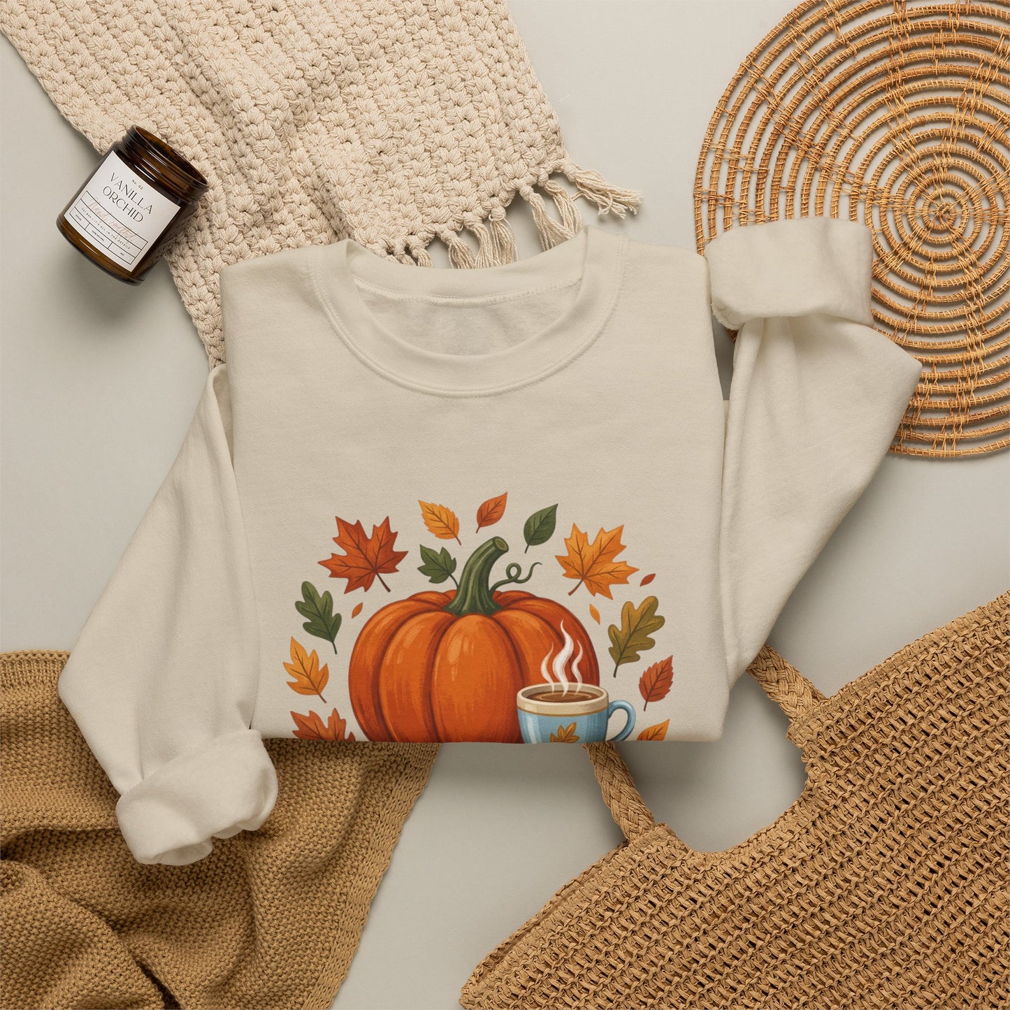 Blessed Pumpkin Fall Sweatshirt — Cozy Autumn Leaves & Coffee Crewneck