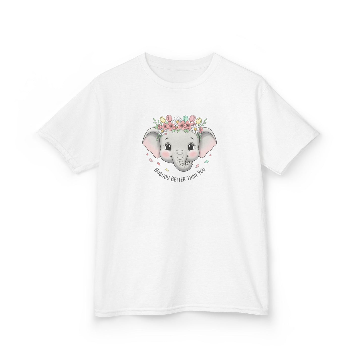Kids Tee — Cute Elephant with Floral Crown (“Adorable Little One”)