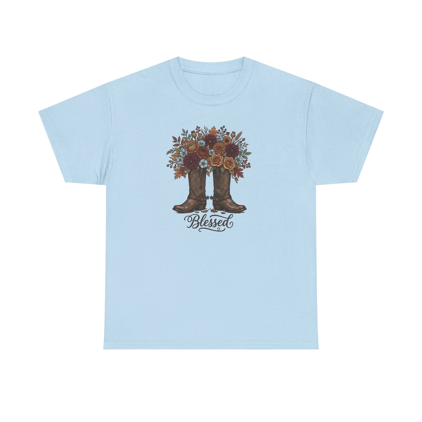 Blessed Cowboy Boots Floral Tee — Rustic Country Western Graphic T-Shirt