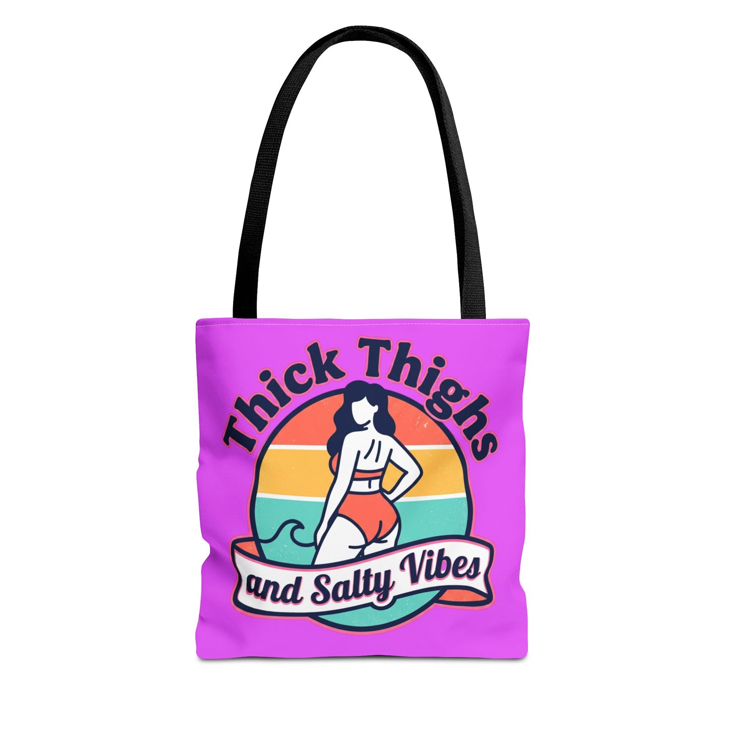 Thick Thighs and Salty Vibes Tote Bag — Retro Beach Graphic Bag