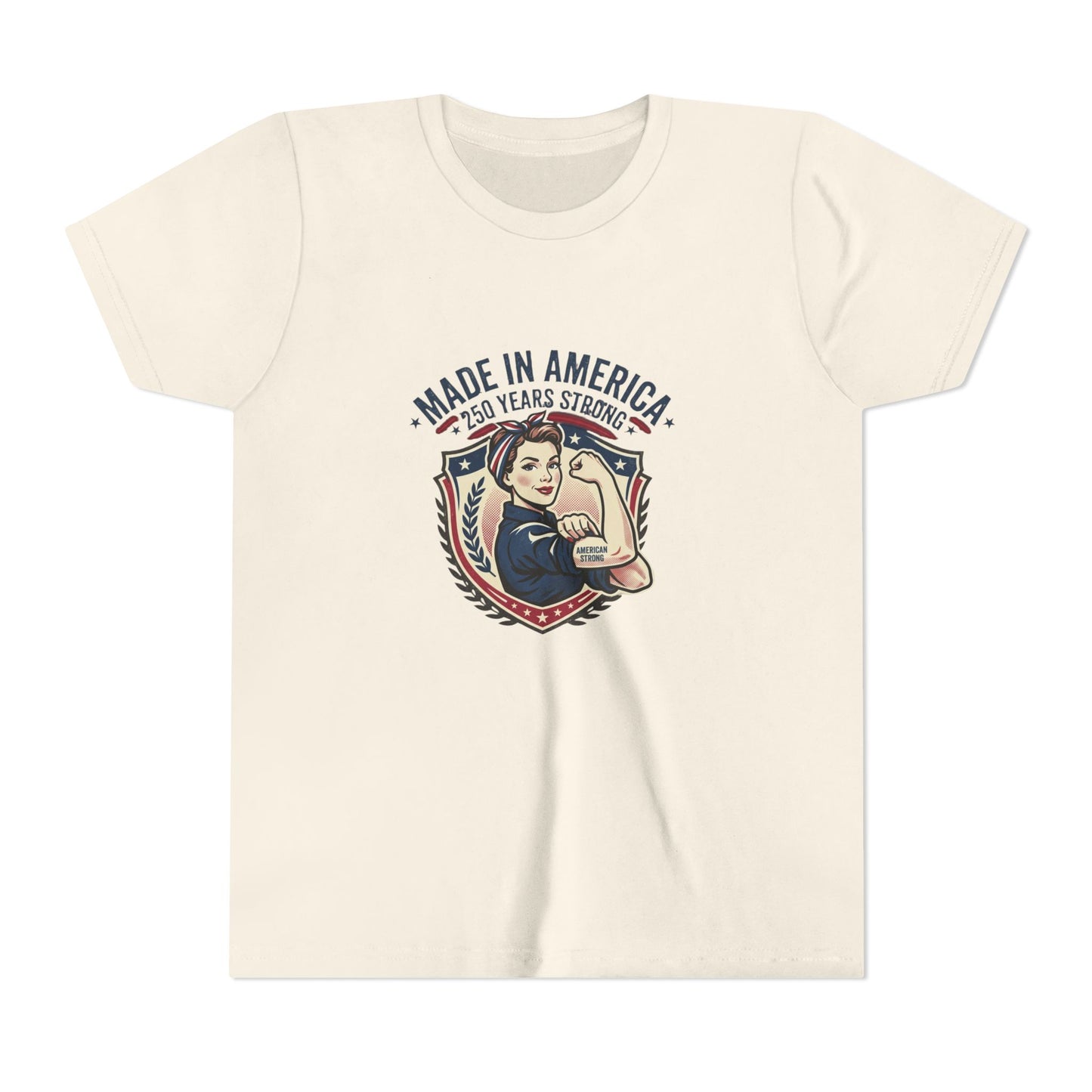 Made in America Youth Tee – "100 Years Strong" Patriotic Rosie Girl Shirt