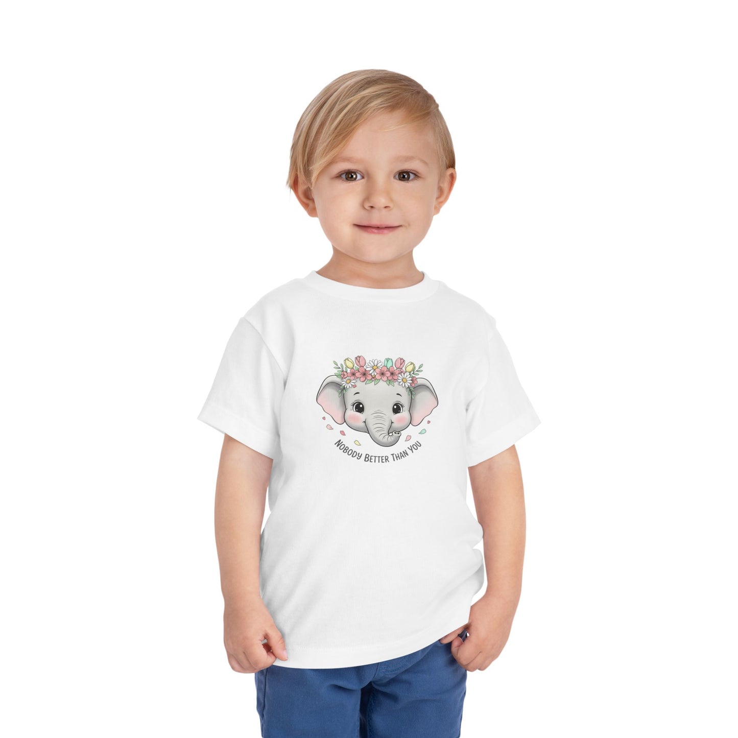 Toddler Tee — Cute Floral Elephant "A Hug Is Better Than Wi‑Fi"