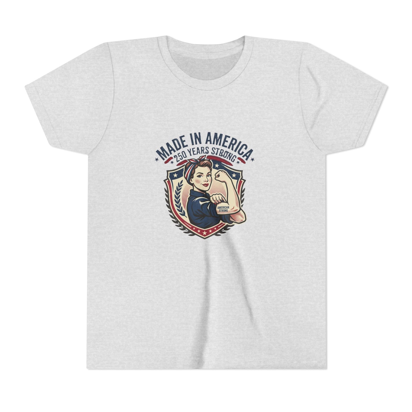Made in America Youth Tee – "100 Years Strong" Patriotic Rosie Girl Shirt