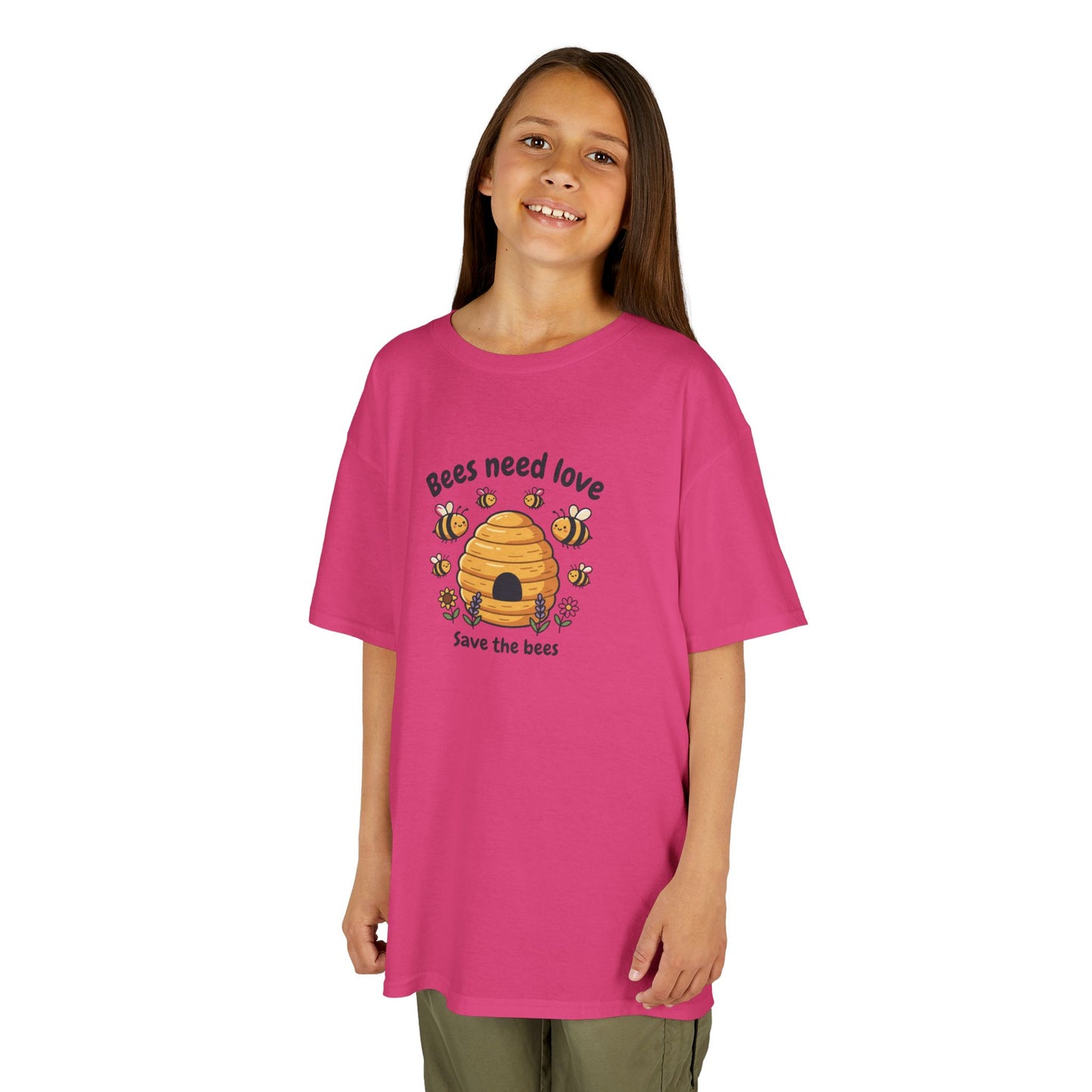 Kids Tee — "Bees Need Love" Save the Bees Cute Bee Skep Graphic