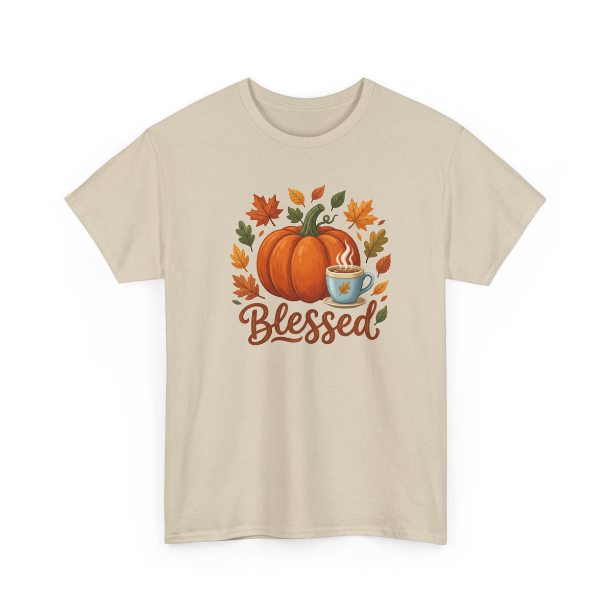 Blessed Pumpkin Fall T-Shirt — Autumn Leaves & Coffee Tee