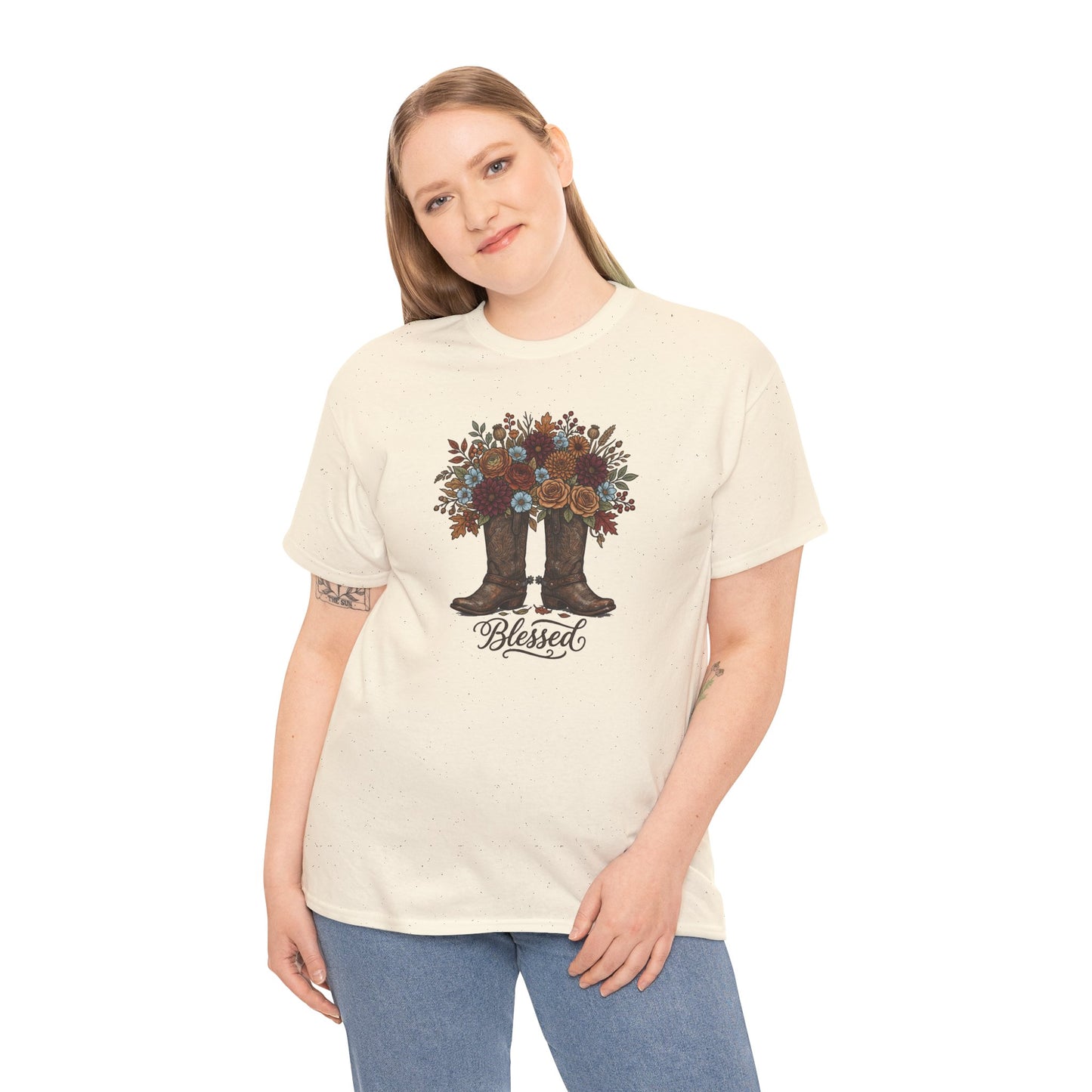Blessed Cowboy Boots Floral Tee — Rustic Country Western Graphic T-Shirt