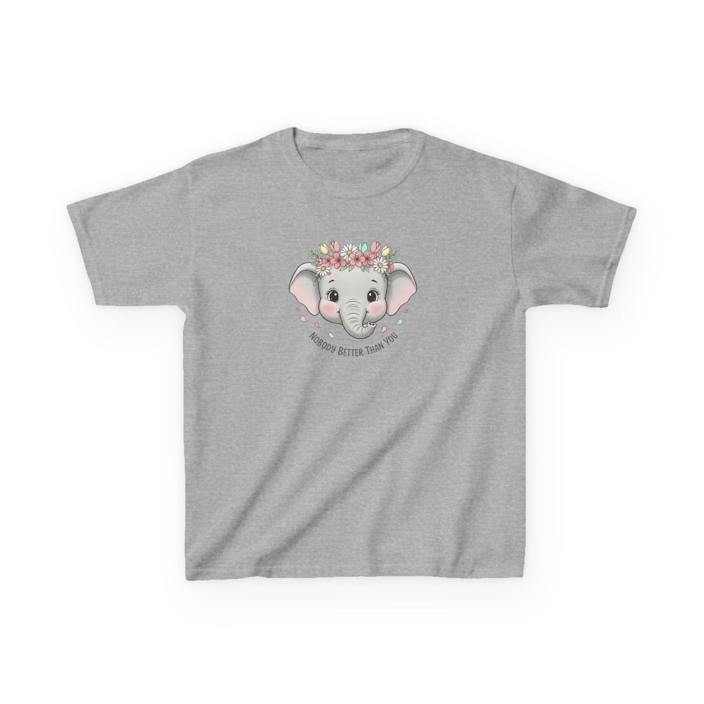 Kids Tee — Cute Elephant with Floral Crown (“Adorable Little One”)