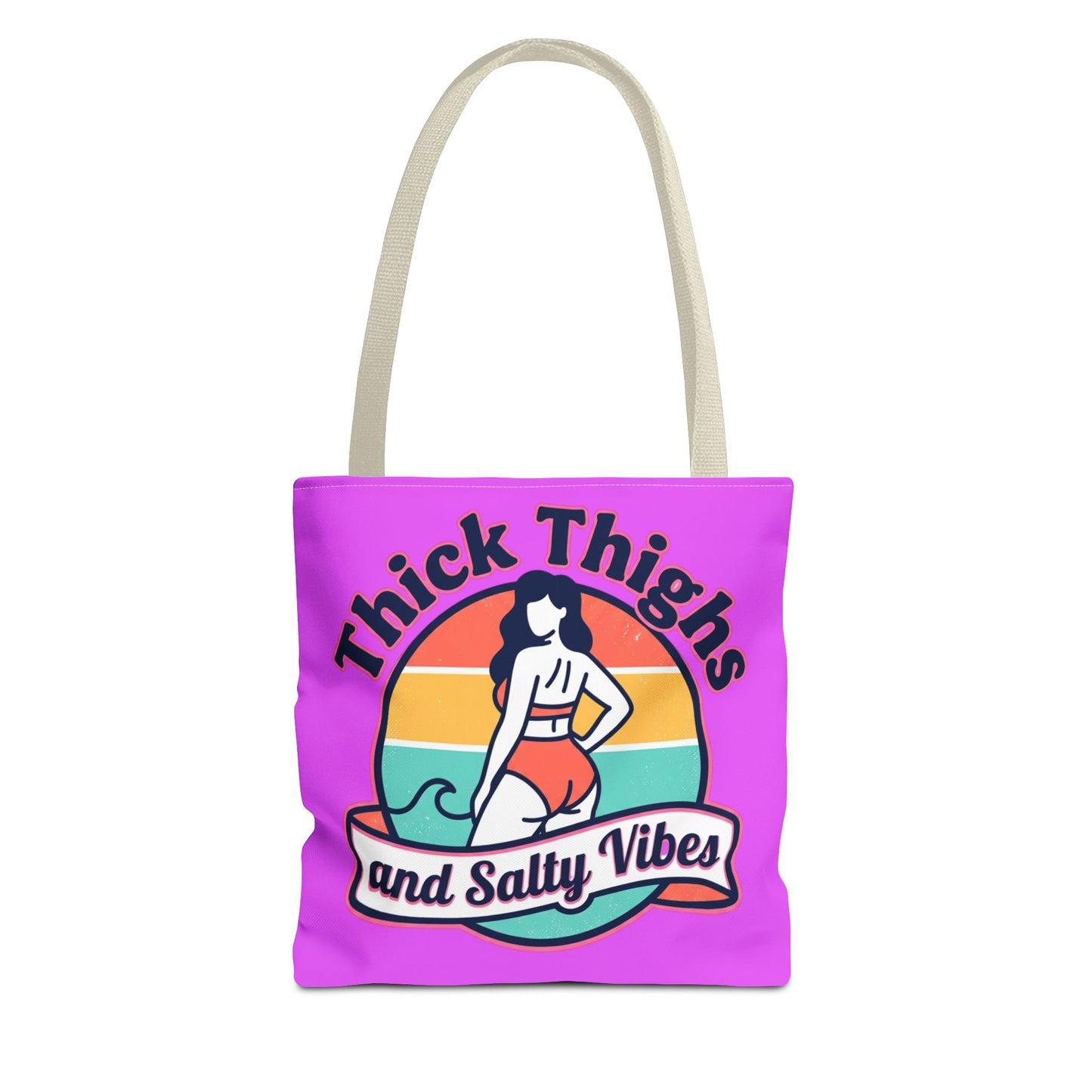 Thick Thighs and Salty Vibes Tote Bag — Retro Beach Graphic Bag