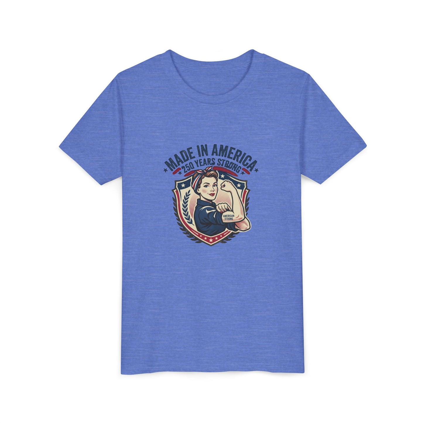 Made in America Youth Tee – "100 Years Strong" Patriotic Rosie Girl Shirt