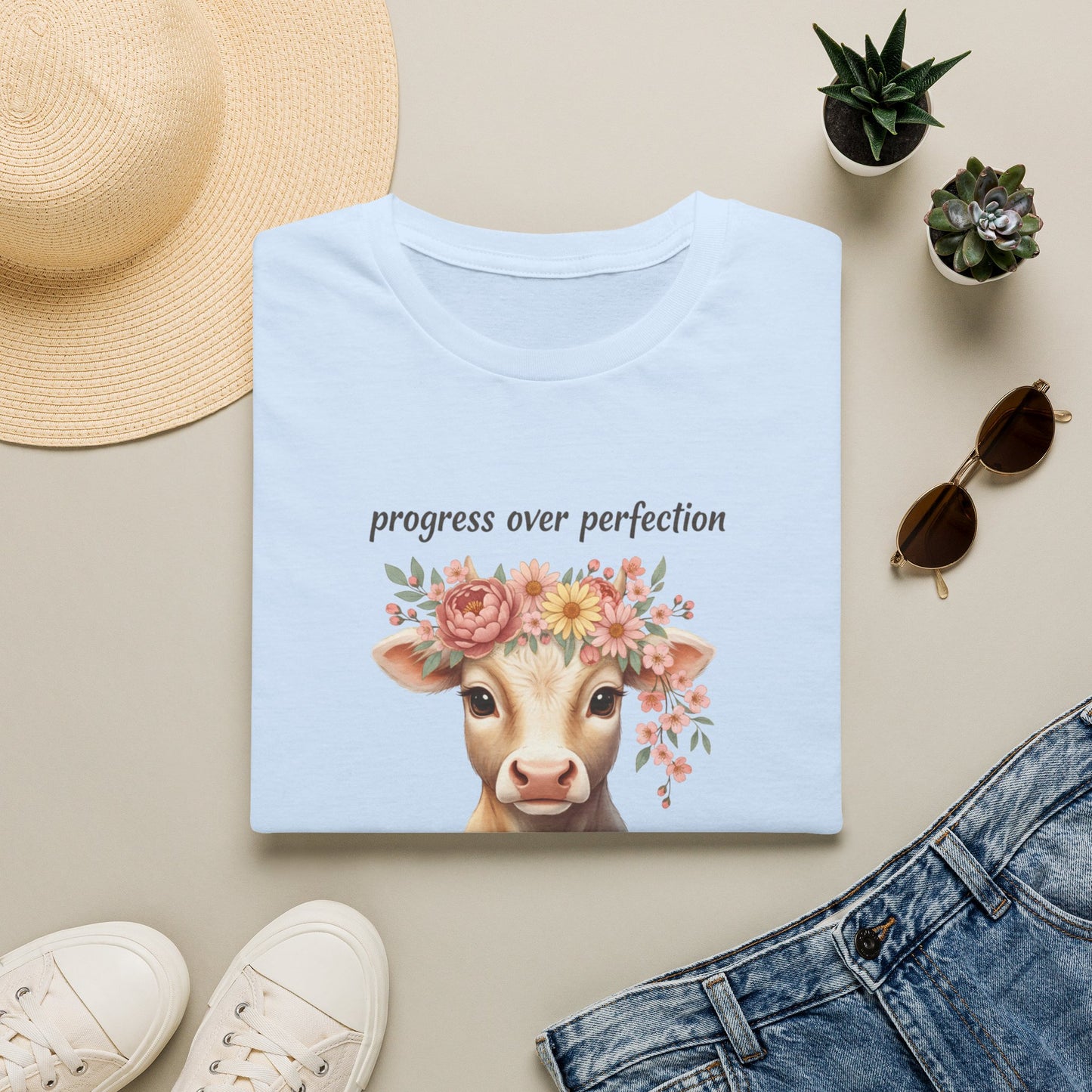Progress Over Perfection Floral Cow Shirt