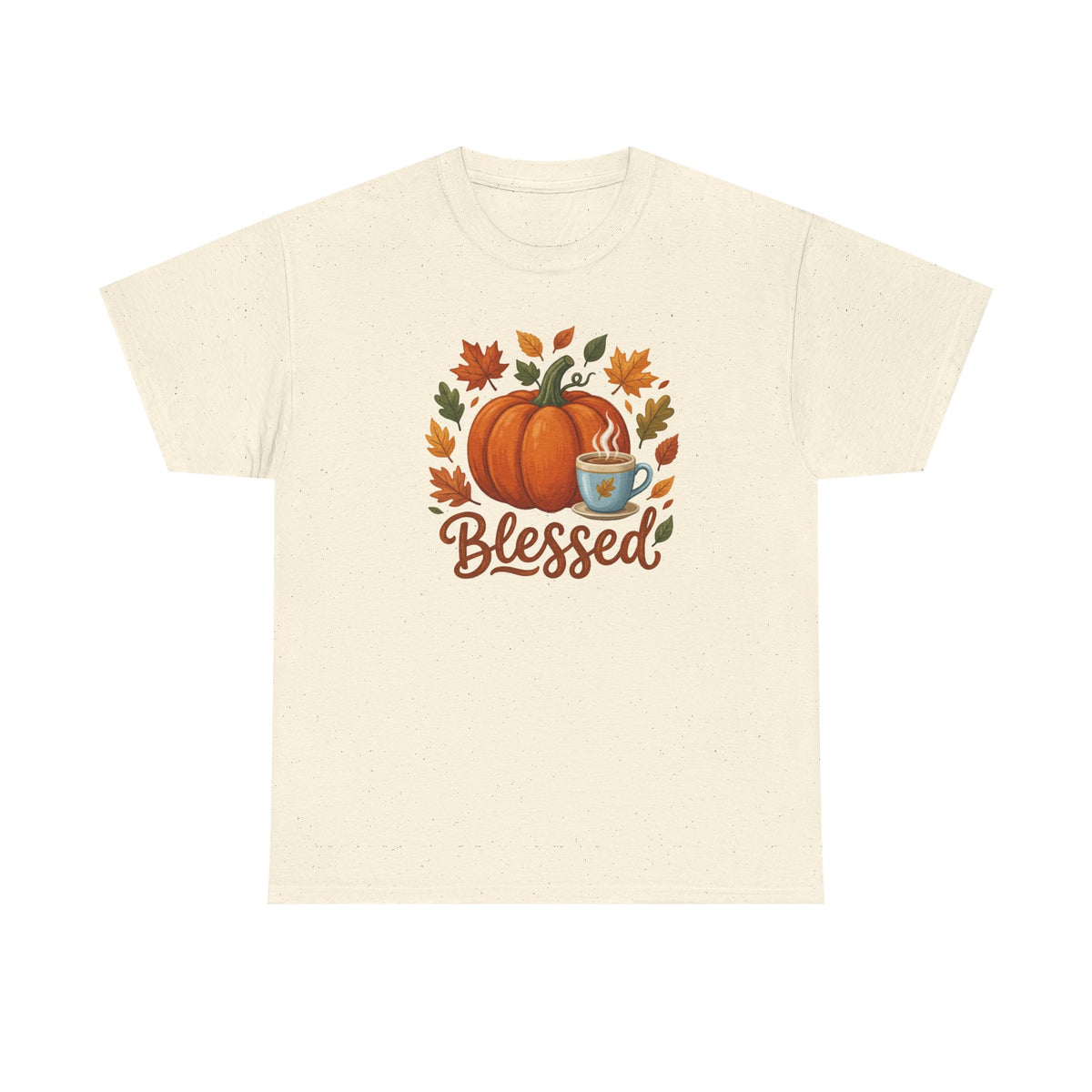 Blessed Pumpkin Fall T-Shirt — Autumn Leaves & Coffee Tee
