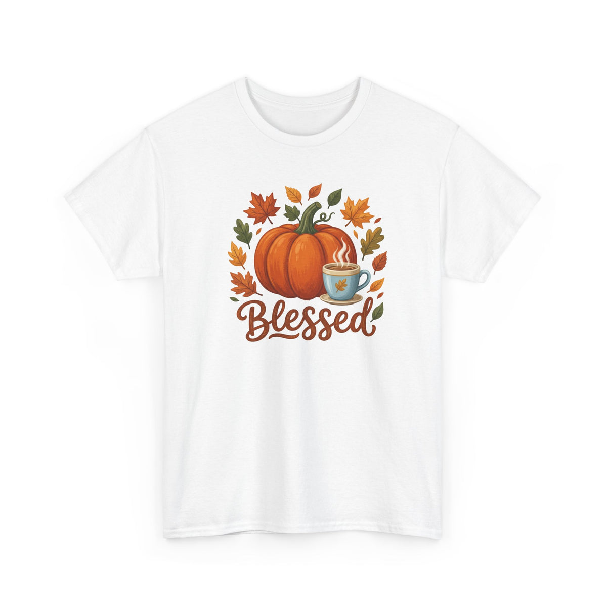 Blessed Pumpkin Fall T-Shirt — Autumn Leaves & Coffee Tee