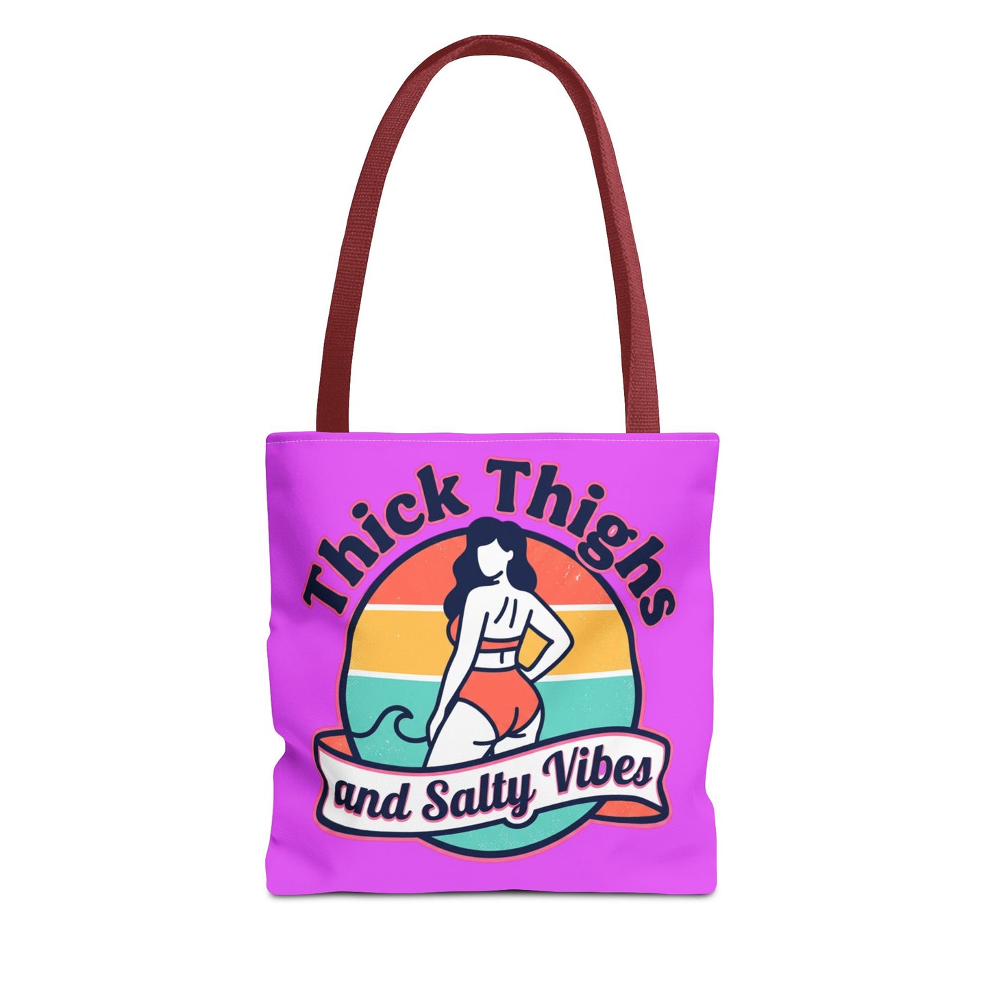 Thick Thighs and Salty Vibes Tote Bag — Retro Beach Graphic Bag