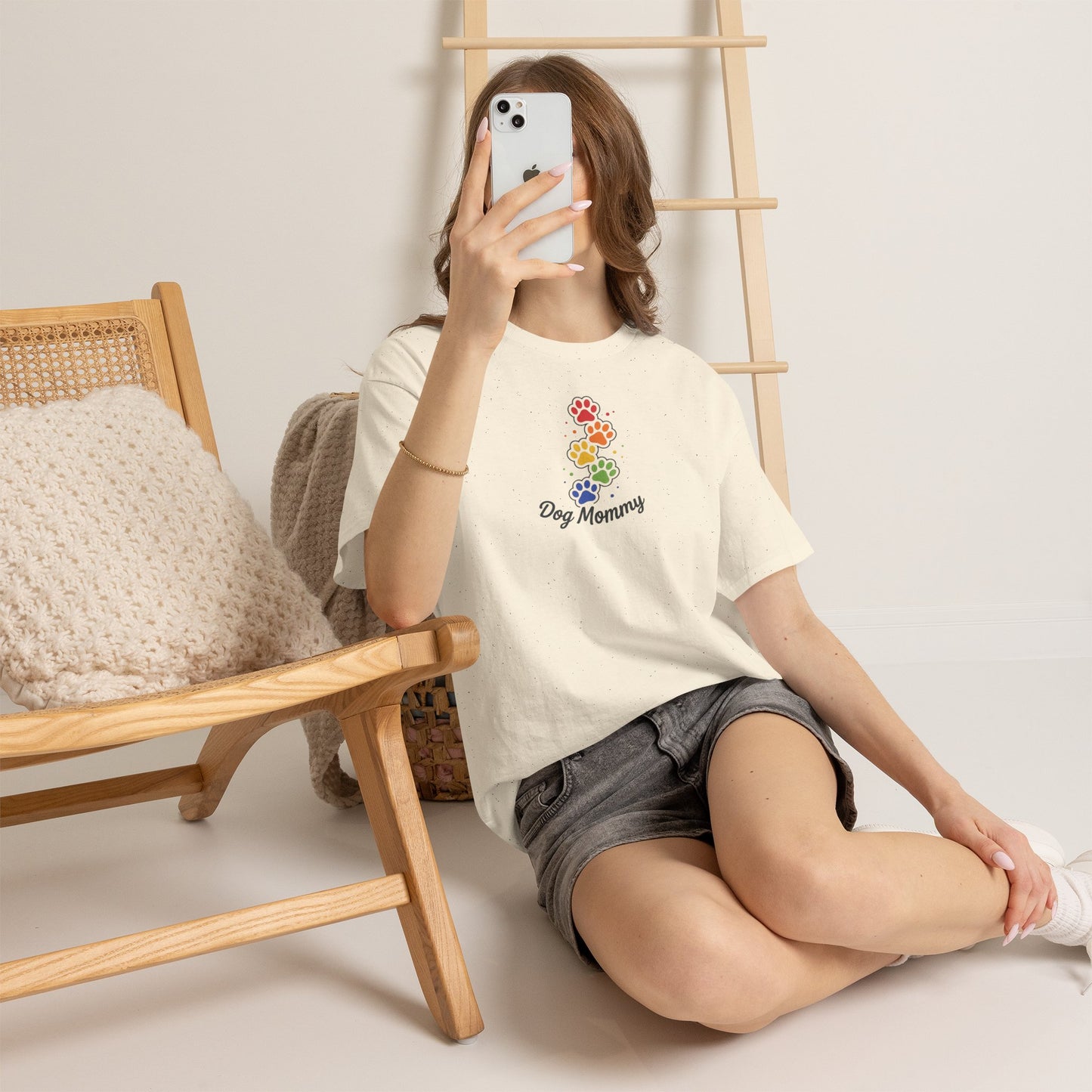 Dog Mommy T-Shirt — Rainbow Paw Print Tee for Dog Lovers