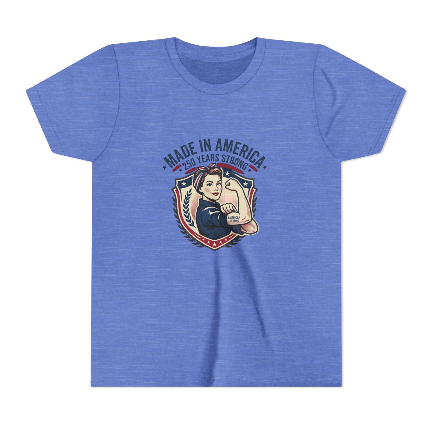 Made in America Youth Tee – "100 Years Strong" Patriotic Rosie Girl Shirt