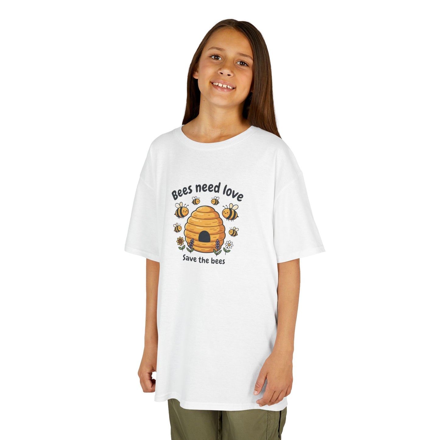 Kids Tee — "Bees Need Love" Save the Bees Cute Bee Skep Graphic