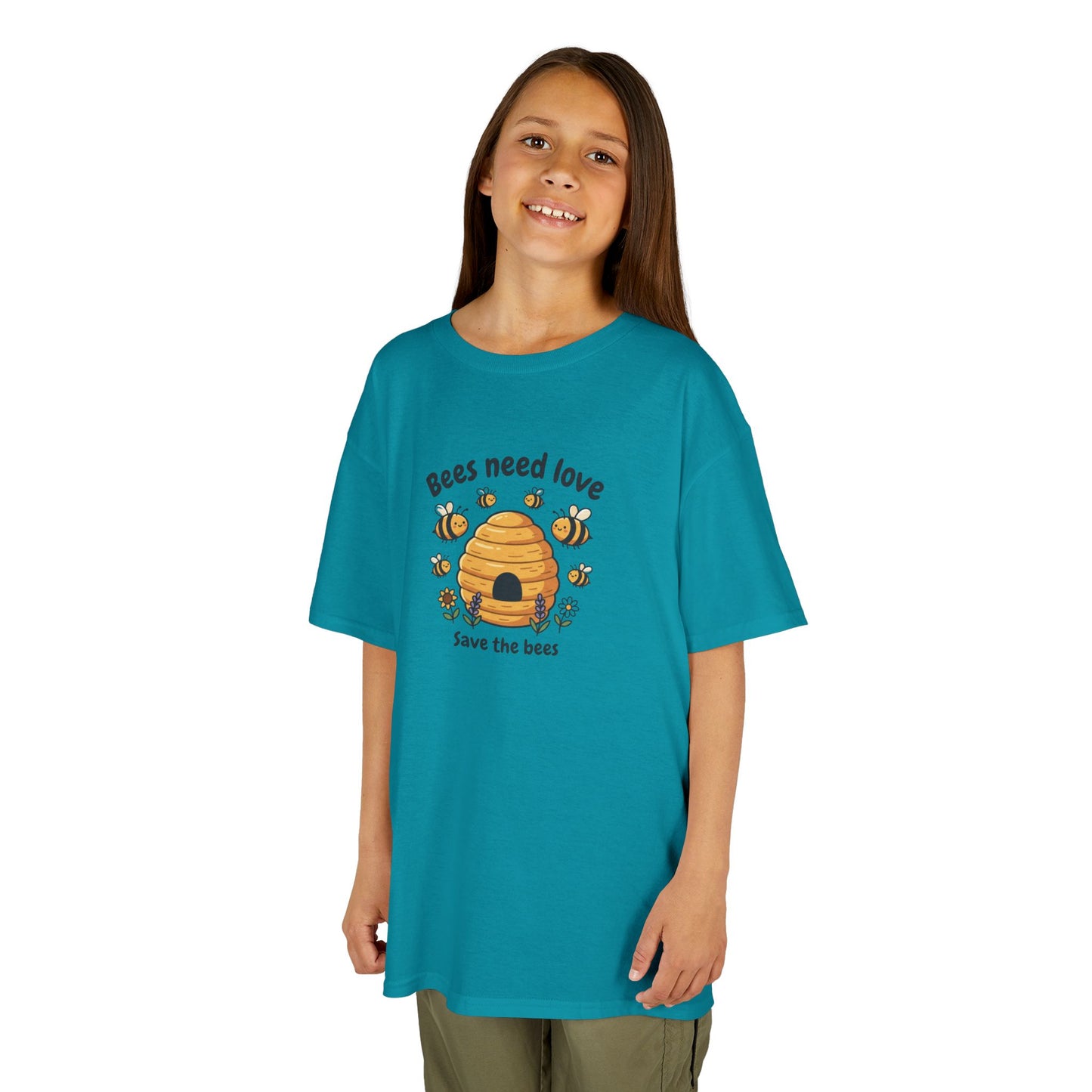 Kids Tee — "Bees Need Love" Save the Bees Cute Bee Skep Graphic