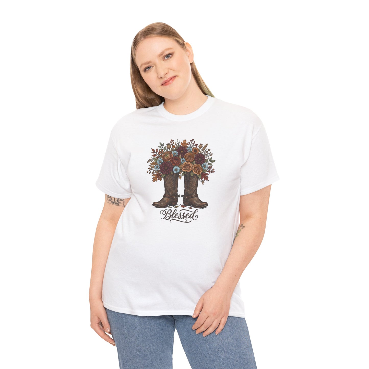 Blessed Cowboy Boots Floral Tee — Rustic Country Western Graphic T-Shirt