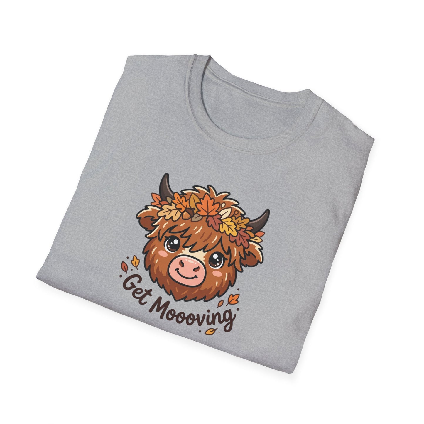 Get Moooving Highland Cow T-Shirt — Cute Autumn Floral Cow Graphic Tee