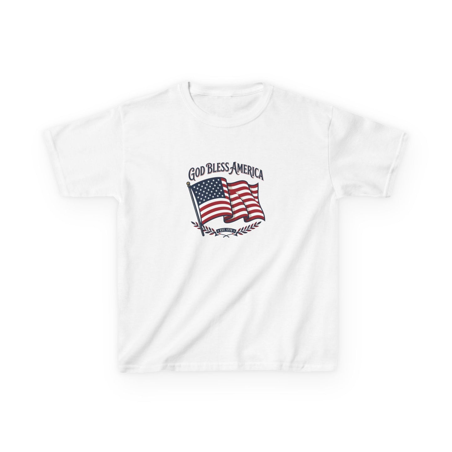 Kids T-Shirt — "God Bless America" American Flag Patriotic Tee for Kids