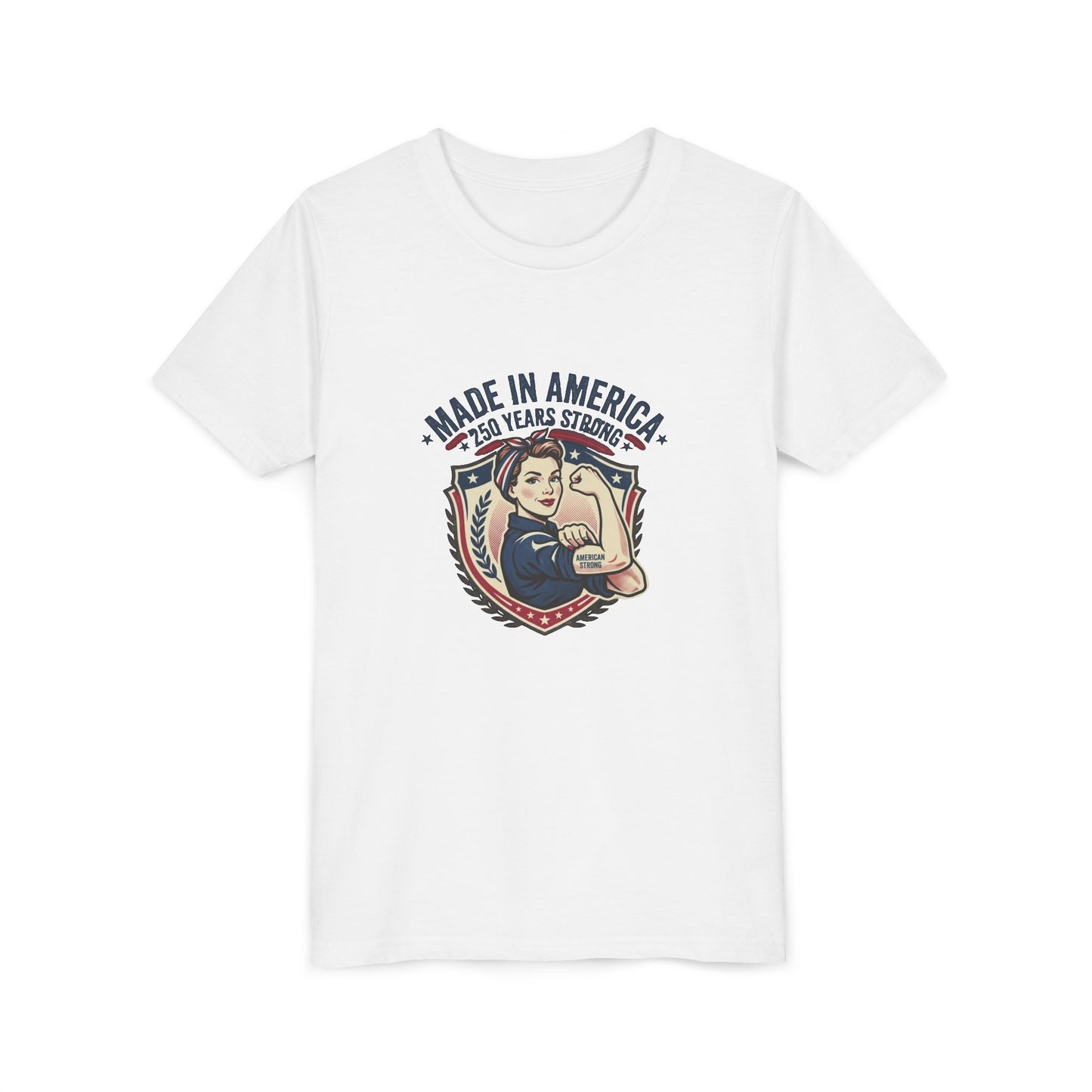 Made in America Youth Tee – "100 Years Strong" Patriotic Rosie Girl Shirt