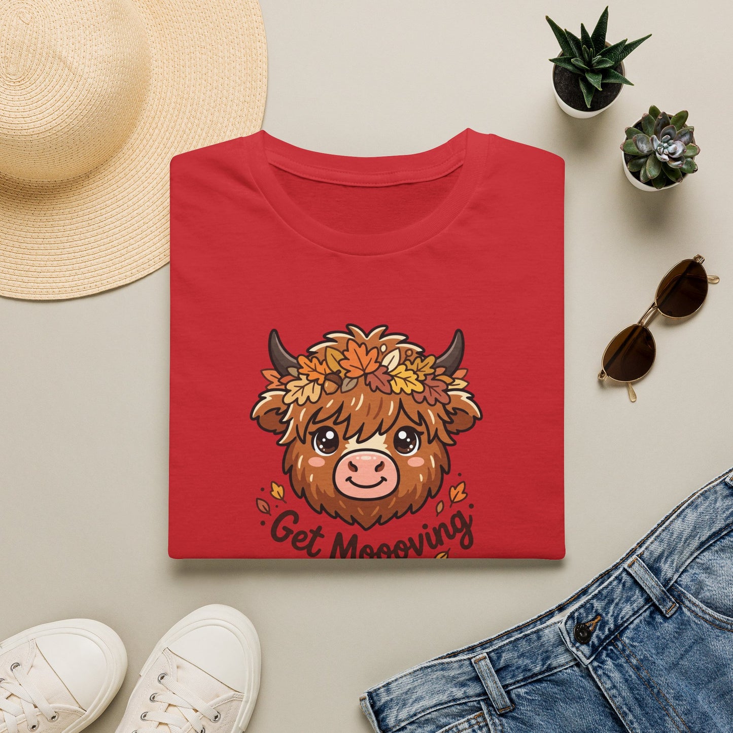 Get Moooving Highland Cow T-Shirt — Cute Autumn Floral Cow Graphic Tee