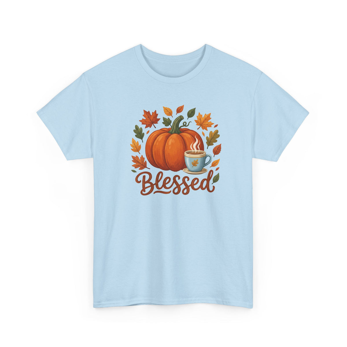 Blessed Pumpkin Fall T-Shirt — Autumn Leaves & Coffee Tee